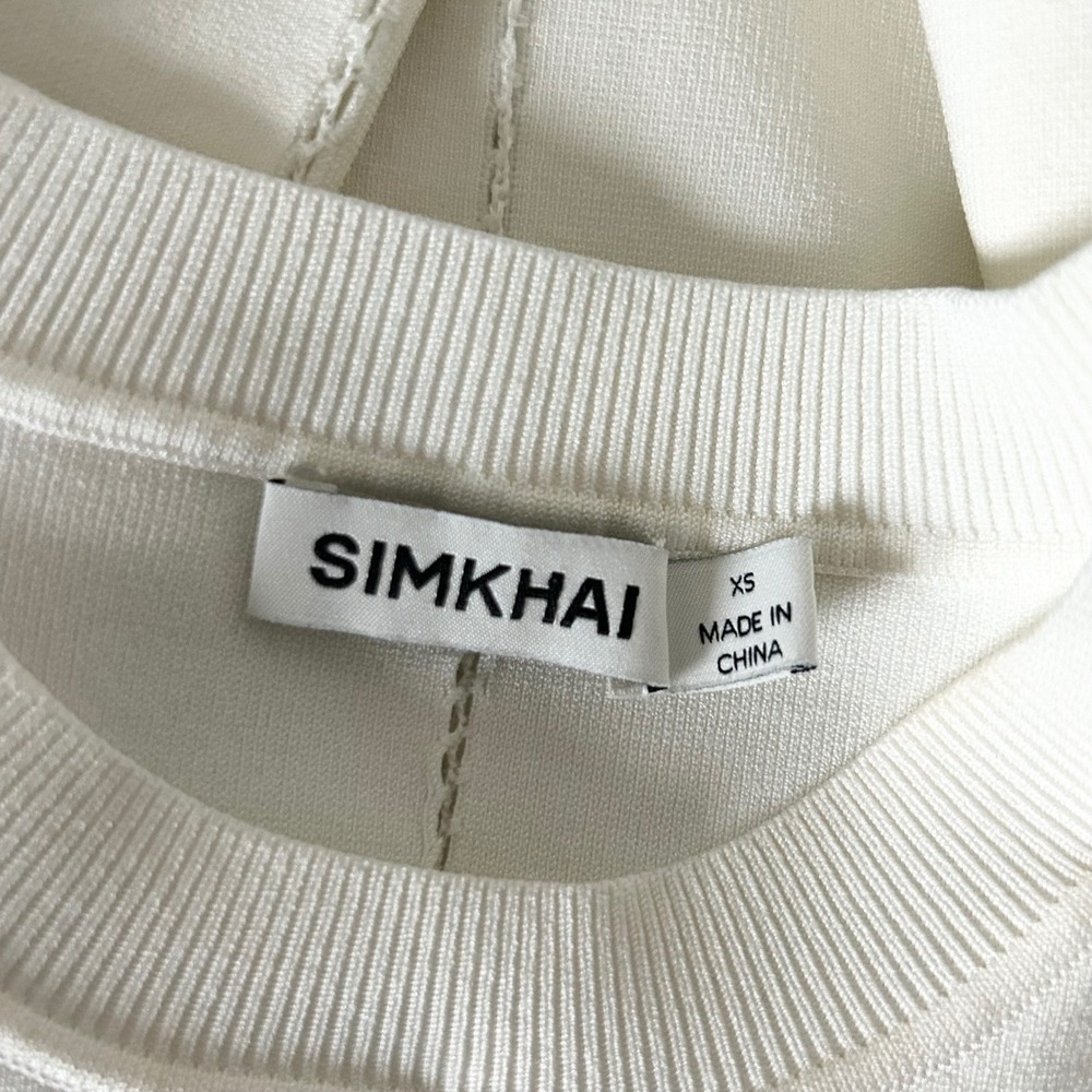 Simkhai Ivory Pointelle Knit Short Sleeve Top Ribbed Hem Crew Neck Cream Size XS - Picture 6 of 7
